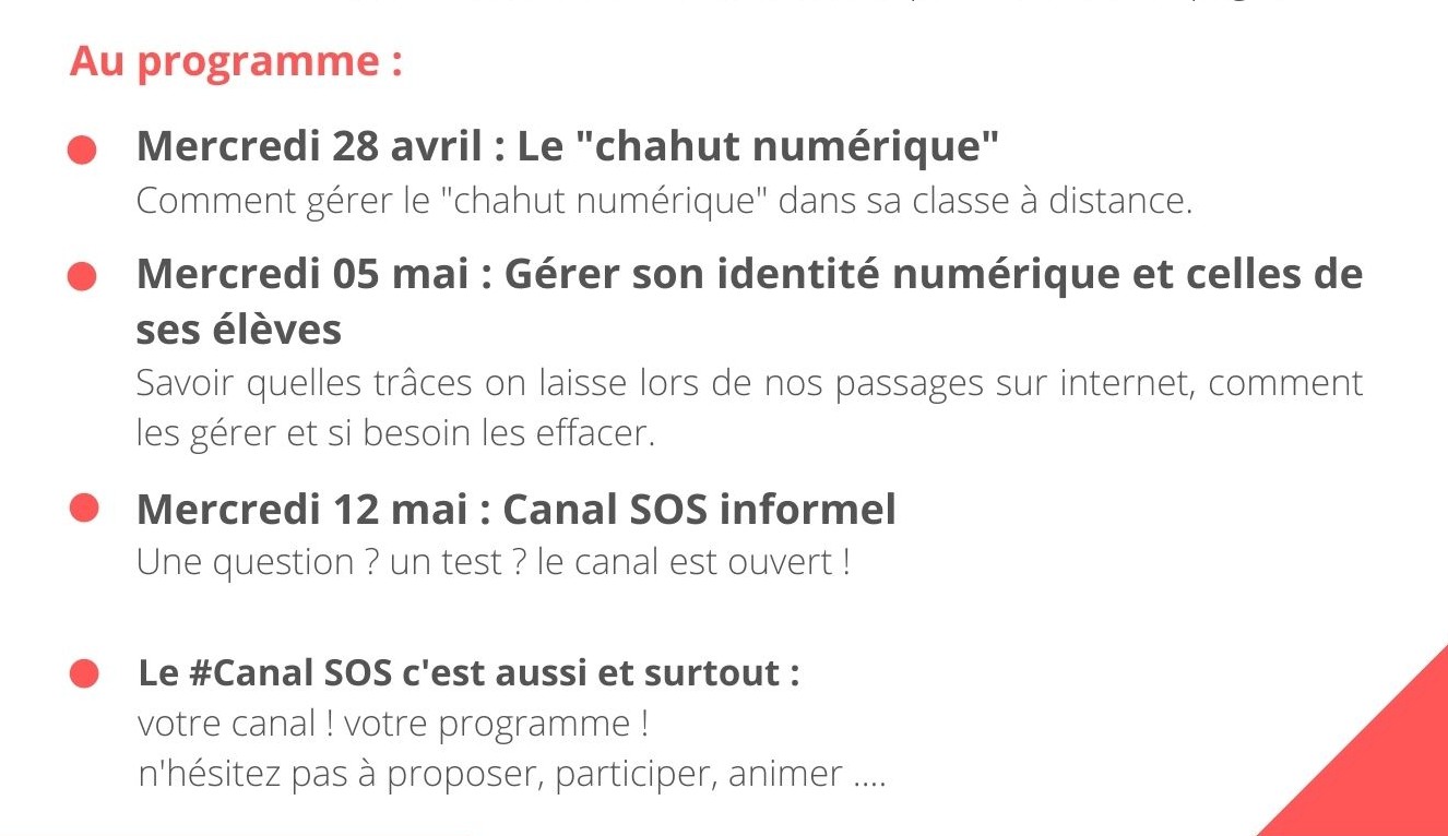 Programme Canal SOS mai 2021