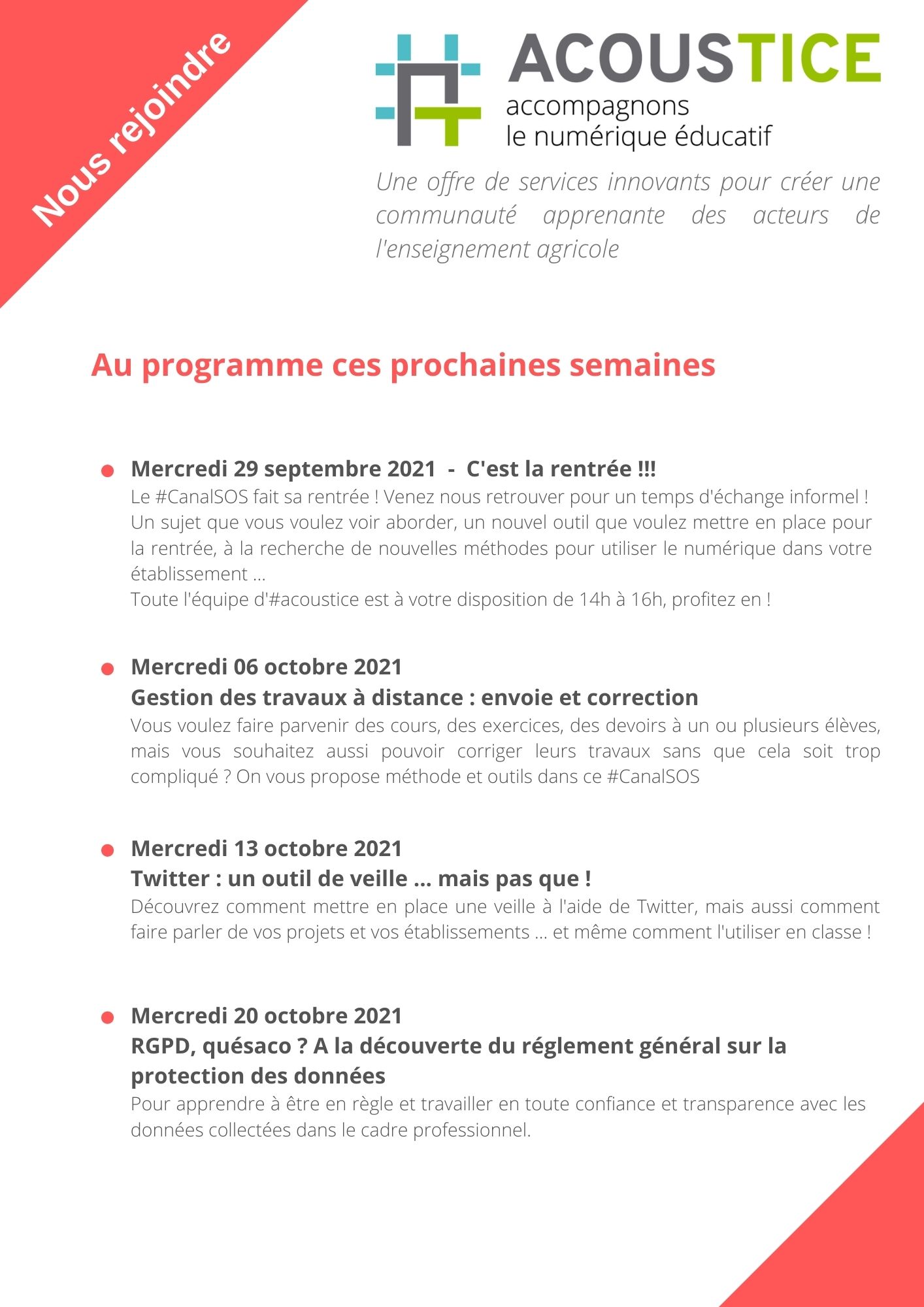 Programme Canal SOS sept oct 2021